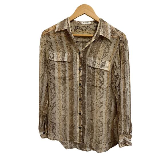 Equipment silk snake print button up long sleeve brown blouse‎ size XS - Picture 1 of 4